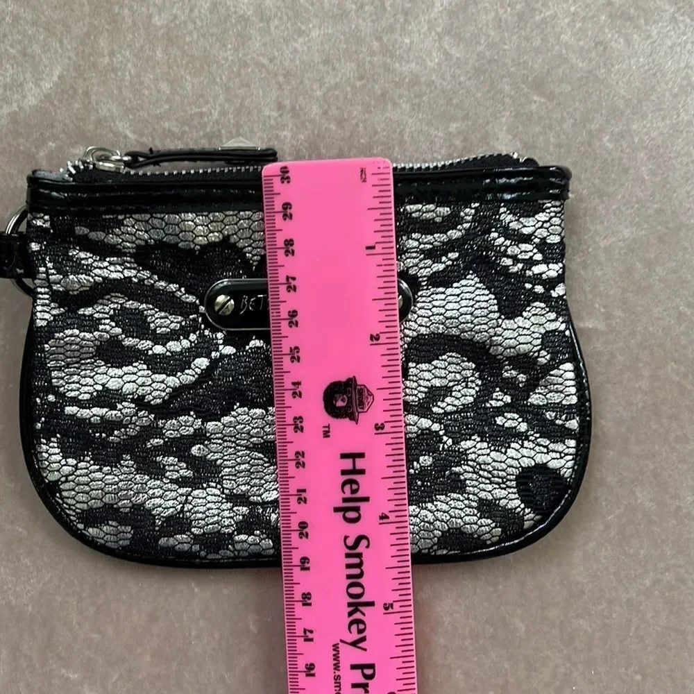 *Betsey Johnson* Black Lace Keyring Mini Travel Glam Pouch EUC Y2K